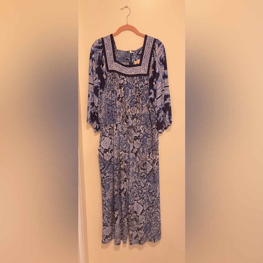 Michael Kors Navy and Light Blue Paisley Jumpsuit